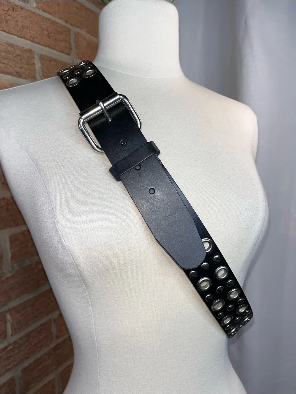NWT Black Double Grommet Studded Belt XL 38-42 Waist Punk Y2K Emo Goth unisex